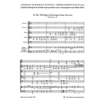 Ihr Heiligen lobsinget dem Herren Nr. 16 -Motette- (aus "Israelsbrunnelin") by Schein Johann Hermann for Mixed Choir