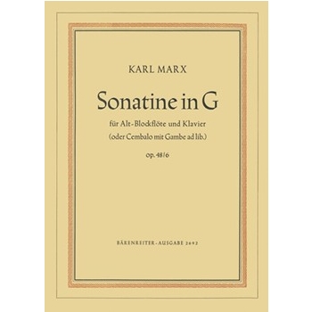 Sonatine fur Altblockflote und Klavier oder Cembalo G-Dur op. 48/6 by Marx Karl for Recorder-A