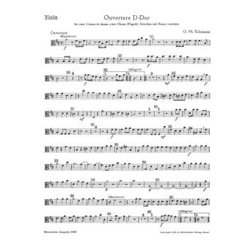 Ouverture fur two Cornes de chasse two Oboen (Fagotte) Streicher und Basso continuo D-Dur TWV 55:D by Telemann Georg Philipp for