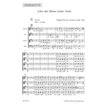 Lobe den Herrn meine Seele -Kantate fur vier gemischte Stimmen funfstimmiges Streichorchester und by Erlebach Philipp Heinrich for Mixed Choir