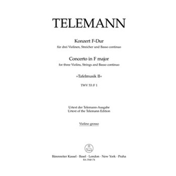 Concerto for three Violins Strings and Basso Continuo F major TWV 53:F1 (Tafelmusik II) by Telemann Georg Philipp for
