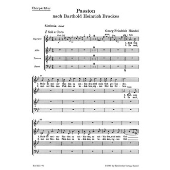 Passion nach Barthold Heinrich Brockes HWV 48 by Handel George Frideric for SSolo/2ASo