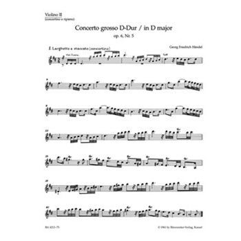 Concerto grosso D-Dur op. 6/5 HWV 323 by Handel George Frideric for