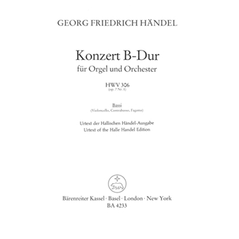 Organ Concerto B-flat major op. 7/1 HWV 306 -Concerto for Organ (Harpsichord) and Orchestra- by Handel George Frideric for