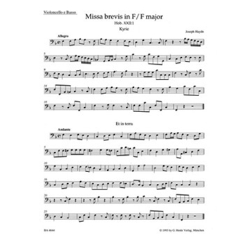 Missa brevis F major Hob. XXII:1 (Fruhe Streicherfassung und spatere Fassung mit Wind Instrumentsn u by Haydn Joseph for