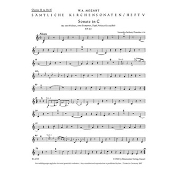 Complete Church Sonatas Volume 5 -Sonata C major K. 263 for two Violins two Trumpets Organ Violo by Mozart Wolfgang Amadeus for