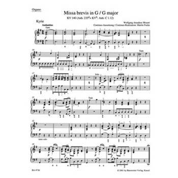 Missa brevis G major K. 140 (235d) by Mozart Wolfgang Amadeus for