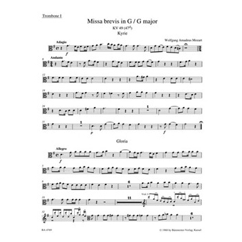 Missa brevis G major K. 49 (47d) by Mozart Wolfgang Amadeus for
