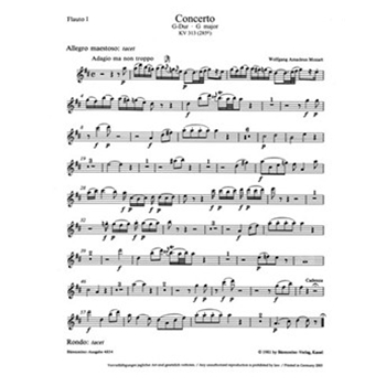 Concerto for Flute and Orchestra G major K 313 (285c) by Mozart Wolfgang Amadeus for Wind Set - Part