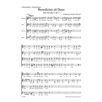 Benedictus sit Deus K. 117 (66a=47b) by Mozart Wolfgang Amadeus - Kohs Andreas - for SSolo/Mixe