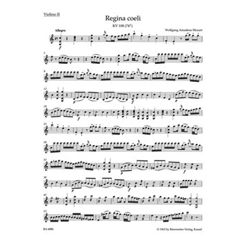 Regina coeli C major K. 108 (74d) by Mozart Wolfgang Amadeus for Violin 2