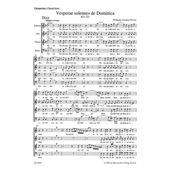 Vesperae Solennes De Dominica by Mozart Wolfgang Amadeus for SATB (K321)