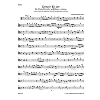 Concerto for Viola Strings and Basso continuo E-flat major -Reconstruction after the Cantatas BWV 1 by Bach Johann Sebastian for