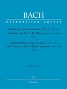 Brandenburg Concerto No. 5 and Concerto No. 5 "Early Version" D major BWV 1050 BWV 1050a by Bach Johann Sebastian for Fl-Solo/V-