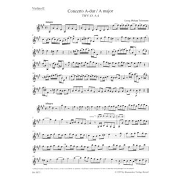 Concerto for Two Violins (Flute and Violin) Viola and Basso Continuo A major TWV 43:A4 by Telemann Georg Philipp for