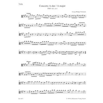 Concerto for Two Violins (Flute and Violin) Viola and Basso Continuo A major TWV 43:A4 by Telemann Georg Philipp for