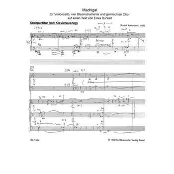 Madrigal fur Violoncello vier Wind Instruments und Mixed Choir (1995) by Kelterborn Rudolf for Mixed Choir
