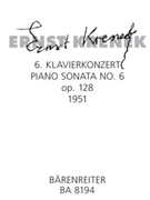 sechste Klaviersonate op. 128 (1951) by Krenek Ernst for Piano