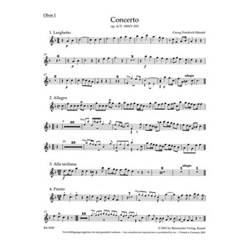 Concerto for Organ and Orchestra F major op. 4/5 HWV 293 by Handel George Frideric for