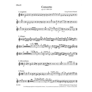 Concerto for Organ and Orchestra F major op. 4/5 HWV 293 by Handel George Frideric for