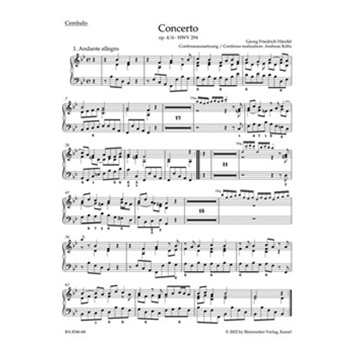 Concerto for Organ and Orchestra B-flat major op. 4/6 HWV 294 by Handel George Frideric for