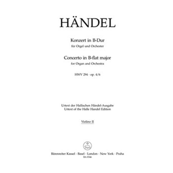 Concerto for Organ and Orchestra B-flat major op. 4/6 HWV 294 by Handel George Frideric for