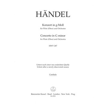 Concerto for Flute (Oboe) and Orchestra G minor HWV 287 -Urtext based on newly found source- by Handel George Frideric for