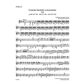 Grande sestetto concertante fur Streichsextett (1808) (nach der Sinfonia concertante KV 364) by Mozart Wolfgang Amadeus - Anonymous - for