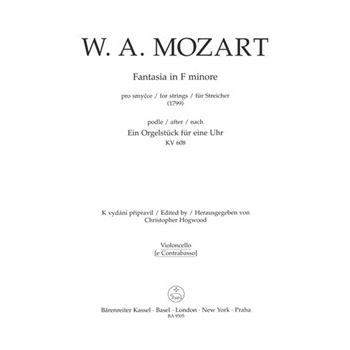 fantasie fur Streicher f-Moll (1799) (nach "Ein Orgelstuck fur eine Uhr KV 608") by Mozart Wolfgang Amadeus for