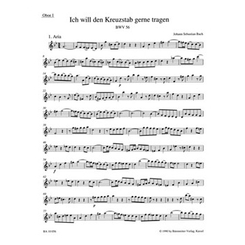 I will my cross-staff gladly carry BWV 56 "Cross Staff Cantata (Kreuzstabkantate)" -Cantata for the by Bach Johann Sebastian for