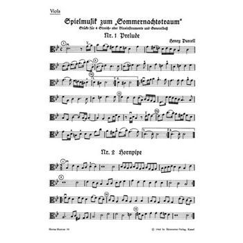 Spielmusik zum Sommernachtstraum fur Streicher (statt Viola auch Violine III) und Basso continuo/ Bl by Purcell Henry for