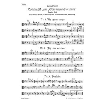 Spielmusik zum Sommernachtstraum fur Streicher (statt Viola auch Violine III) und Basso continuo/ Bl by Purcell Henry for
