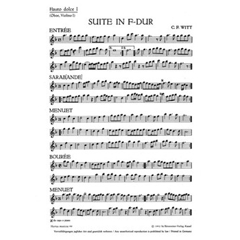 Suite fur zwei Altblockflote und eine Tenorblockflote oder andere Instrumente und Basso continuo F-D by Witt Christian Frie for