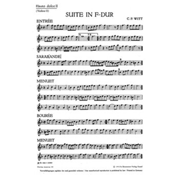 Suite fur zwei Altblockflote und eine Tenorblockflote oder andere Instrumente und Basso continuo F-D by Witt Christian Frie for