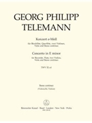 Konzert fur Treble Recorder Flote Streicher und Basso continuo e-Moll TWV 52:e1 by Telemann Georg Philipp for
