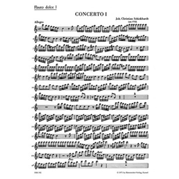 sechs Konzerte fur 4 Altblockfote und Basso continuo -Konzerte C-dur d-moll und G-dur- (Heft 1) by Schickhardt Johann Christian for