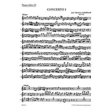 sechs Konzerte fur 4 Altblockfote und Basso continuo -Konzerte C-dur d-moll und G-dur- (Heft 1) by Schickhardt Johann Christian for