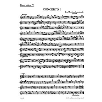 sechs Konzerte fur 4 Altblockfote und Basso continuo -Konzerte C-dur d-moll und G-dur- (Heft 1) by Schickhardt Johann Christian for