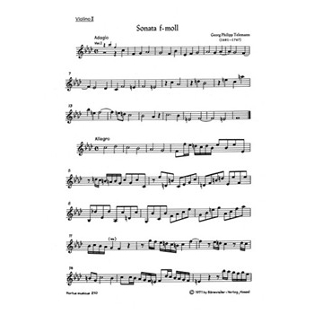 Sonate fur 2 Violinen 2 Violen Violoncello und Basso continuo f-Moll TWV 44:32 -Sextett- by Telemann Georg Philipp for
