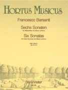 sechs Sonaten fur Blockflote und Basso continuo Heft 1 -Sonaten op.1 Nr.1 d-moll 3 g-moll und 5 F- by Barsanti Francesco for Recorder-A
