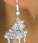 Earrings--grand Piano/rhodium Plated for Gift Item (Piano/crystals - )
