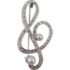 Brooch--Silver tone Rhinestone G-clef for